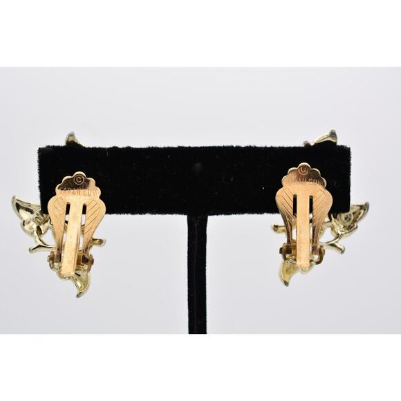 Sarah Cov Vintage Leaf Earrings Silver Gold Textured Autumn Fall Signed 80s 9E - Picture 10 of 12